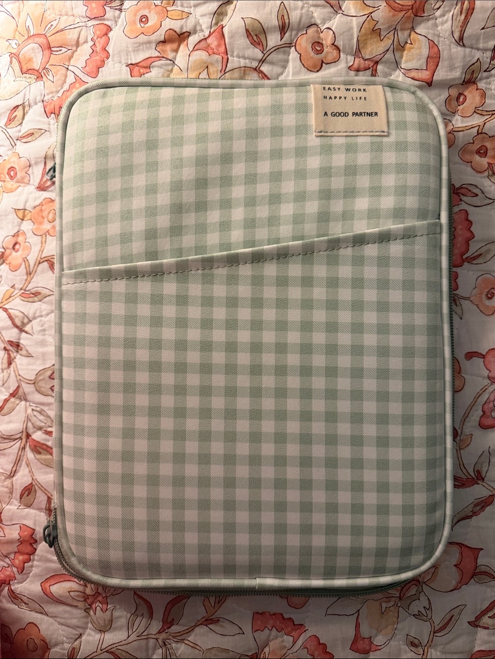 Mint Gingham Tablet Sleeve with Front Pocket
